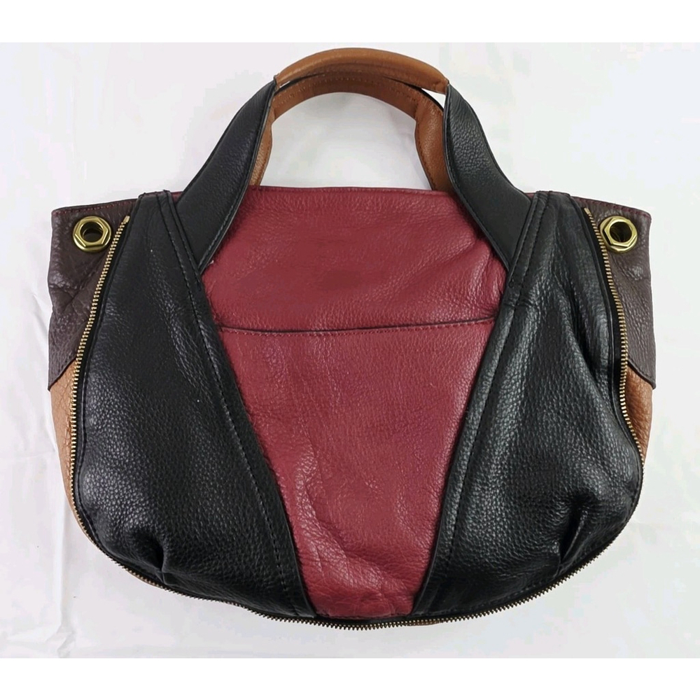 orYANY Lian Satchel Pebble Leather Maroon Black Brwn Colorblock Detachable strap - Picture 2 of 6
